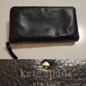 KATE SPADE ZIP AROUND BLACK LEATHER GOLD TONE LONG WALLET